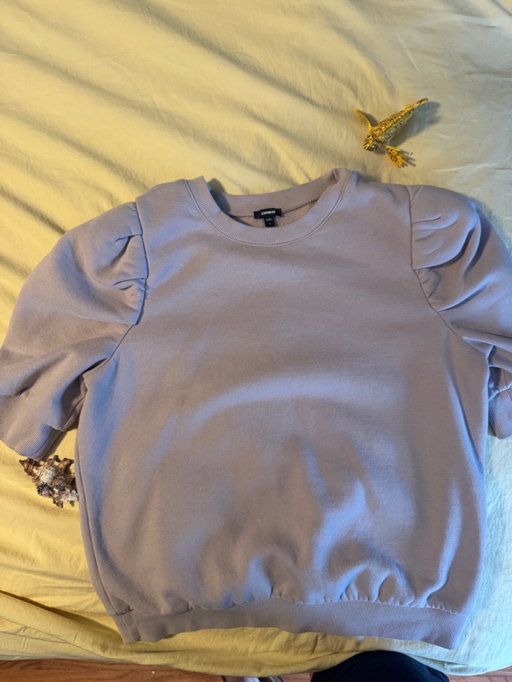 Express Lavender Crewneck Sweatshirt with Puff Shoulder Detail